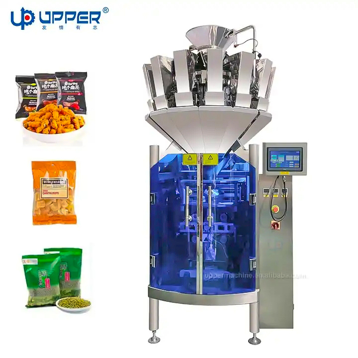 All in one automatic jelly candy marshmallow grape nuts granule beans potato chips vertical wrapping machine