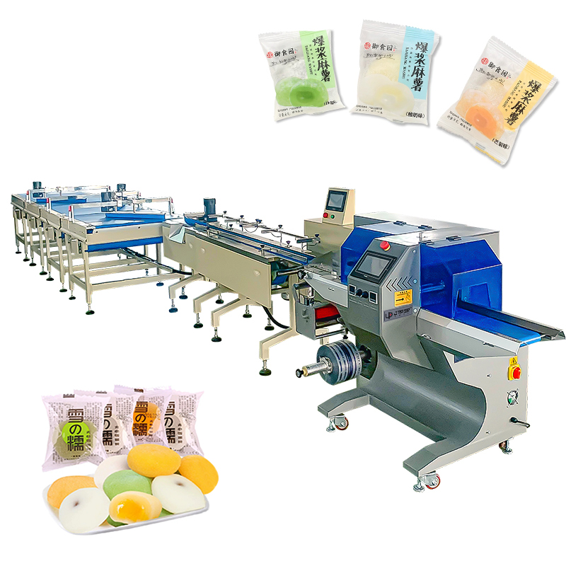 Soft cake packaging line with down side film packaging machine for pastry