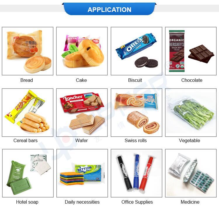 Automatic Wafer Biscuit Noodle Crackers Cake Cupcake Muffin Flow Packaging Machines