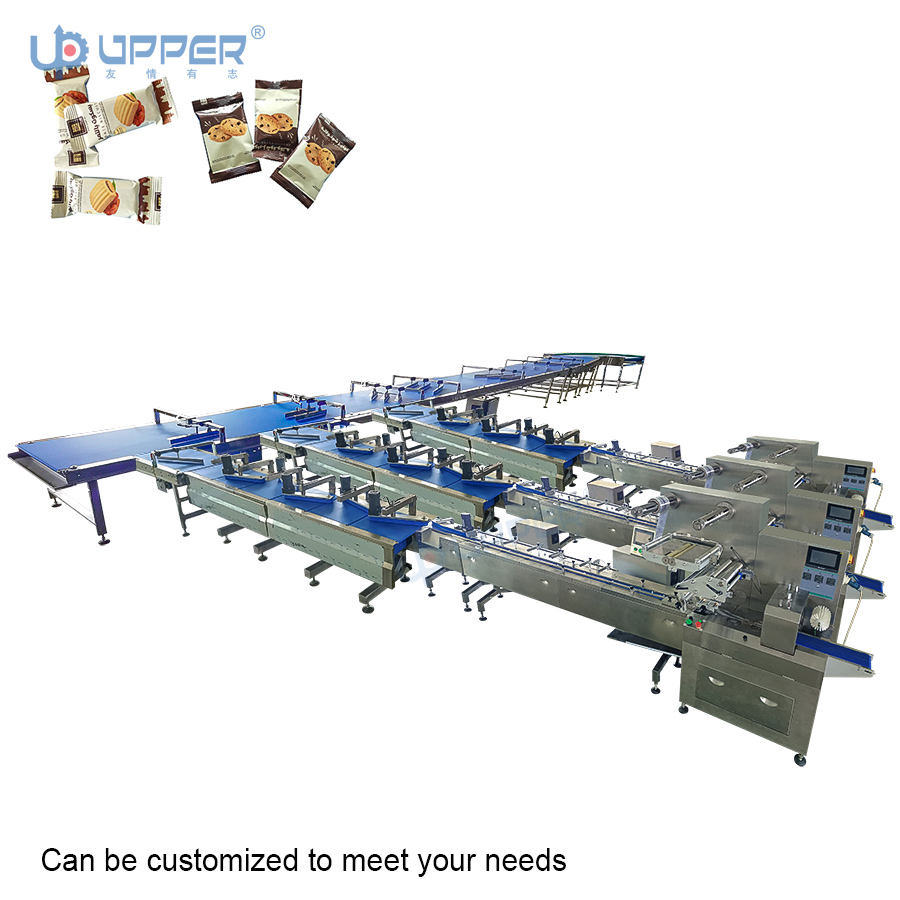 Factory Biscuit Cookies Chocolate Date Cake Bread Cake Candy Soap Automatic Packaging Machine a Drag Three Materials Pillow Horizontal Flow Packing Machine Line