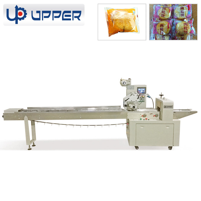 Cupcake Toast Bun Bread Croissant Flow Packing Machine Horizontal Automatic Packaging Line with Feeding Conveyor