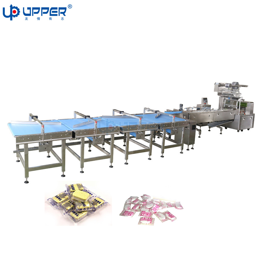 Soap Dishwasher Tablets Biscuit Bread Chocolate Energy Bar Food Daily Necessities Efficient Pouch Automatic Feeding Pillow Horizontal Packaging Line