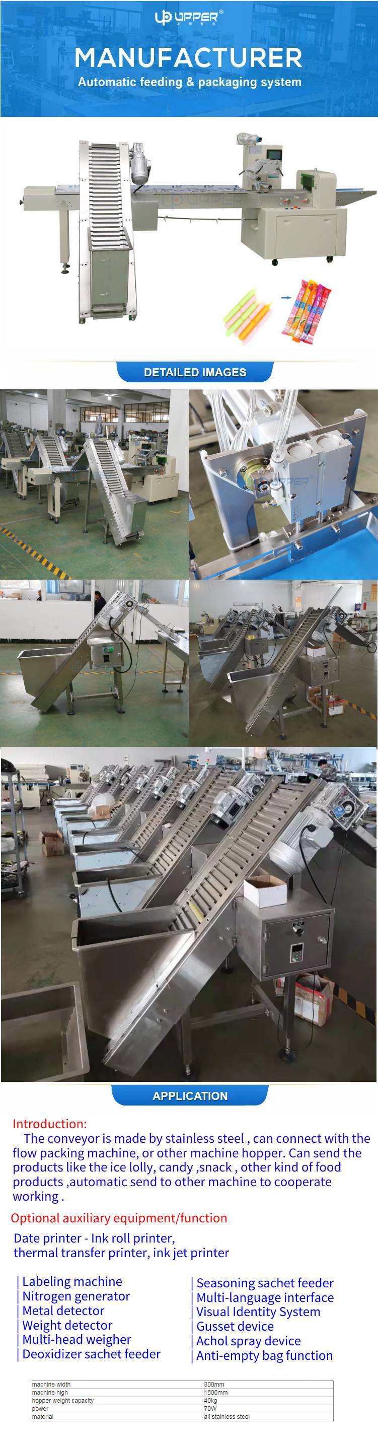 Chocolate Bar Popsicle Popsicle Popsicle Lifting Conveyor Feeding Packaging Machine