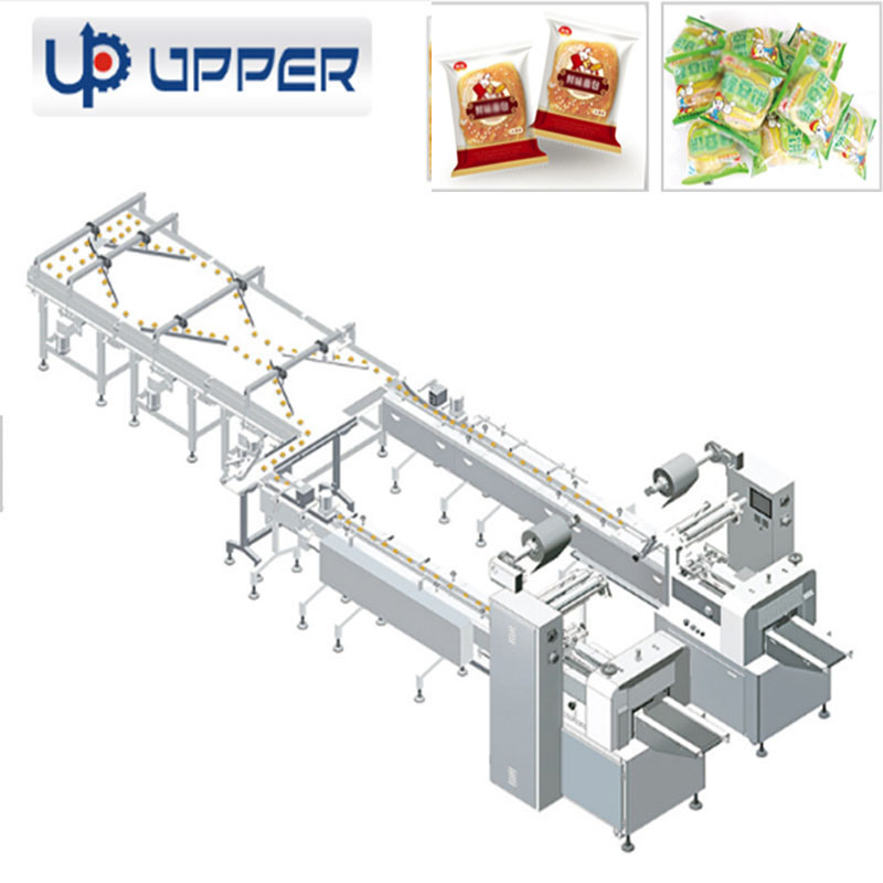 Automatic Packing and Feeding Line Packaging Machine for Food Such as Caramel Treats, Egg Rolls, Wafer and Chocolate, Pastry