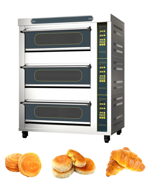 Food Catering Entrepreneurial Baking Equipment Large Gas Pizza Bread Oven Steam Three-Tier Commercial Gas Oven