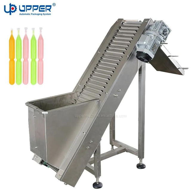 Upper Automatic Feed Elevator Tilt Vertical Popsicle Lifting Conveyor Is Used for Snack Packaging of Popsicle Bars