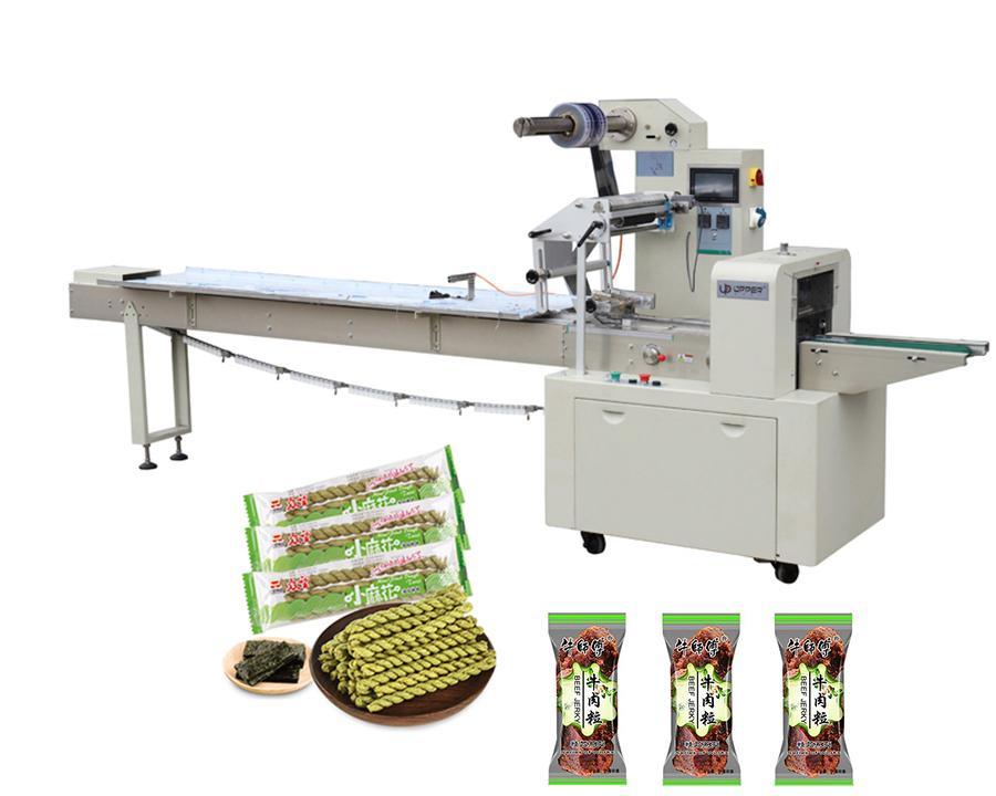 High Output Mechanical Production of Pizza Biscuit Cookie Bread Cheese Sandwich Cake Seaweed Beef Jerky Custom Plastic Bag Pillow Automatic Packing Machinery