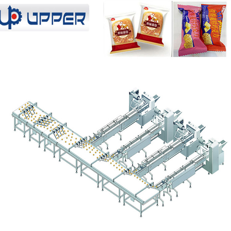 Automatic Ice Cake Cookies Custard Pie Biscuit Meat Maffin Feeding and Packing Line